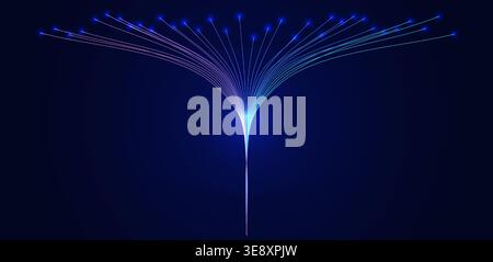 Futuristic fiber optic data stream, glowing neon lines, tech network light Fiber optics backgrounds for telecom, AI, fintech presentations, website Stock Vector