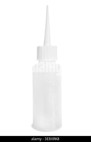 Empty plastic measure bottle with a spout cap isolated over white Stock Photo