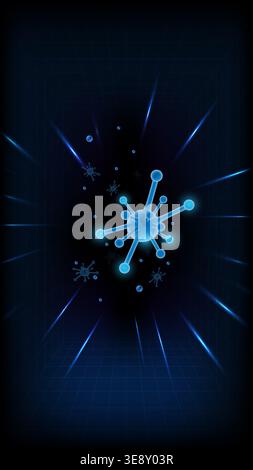 Floating 3D virus structure, dark futuristic backdrop, medical infection concept, Vertical orientation, science theme Stock Vector