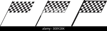 Set of slanted race flags without with checkered black and white texture. Start or finish signals on sport car competitions. Classic rally, karting or Stock Vector