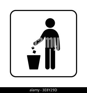 Instruction sign showing proper waste disposal. Pictogram of person throwing trash into bin. Ideal for public places, restrooms, offices, parks, and f Stock Vector