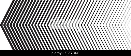 Repeated left sided chevron arrows with different thickness and fade effect. Forward, fast, speed or motion background. Abstract striped gradation Stock Vector