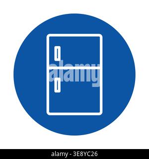 This image features a simple icon of a refrigeration unit set against a bold blue background, ideal for conveying concepts of food storage and technol Stock Vector