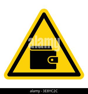 Attention-grabbing warning sign featuring a wallet icon in a yellow triangle. Ideal for conveying safety messages related to theft and personal securi Stock Vector