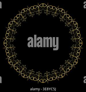 Round lattice golden frame on black background Stock Vector