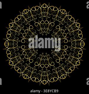 Ornate round lattice mandala on black background Stock Vector