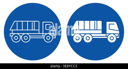 This image features a set of modern waste management truck icons on a blue background. Ideal for projects related to environmental solutions and recyc Stock Vector