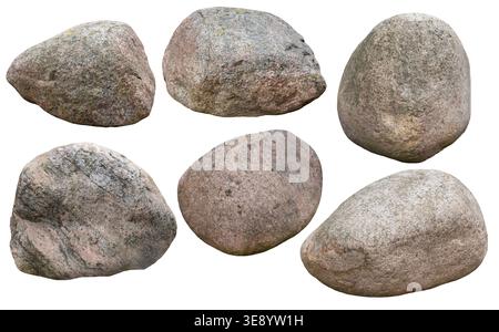 Collection of large boulder stones isolated on white background. Stock Photo