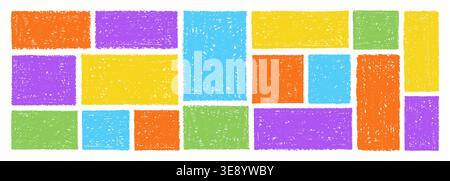 Colorful kindergarten crayon frame with hand-drawn doodle border vector illustration set. Stock Vector