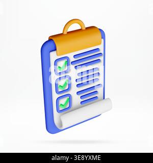 3d checklist icon on clipboard. Stock Vector