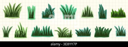 Vector cutout grass for scrapbook and collage, doodle graphic design elements for creative backgrounds Stock Vector