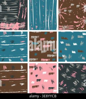 Artistic cards in pink, blue and brown colors with hand drawn look Stock Vector