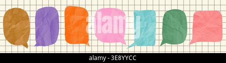 Cute colorful vector scrapbook speech bubble shapes, crumpled paper text box elements for backgrounds, posters, zines and collages Stock Vector