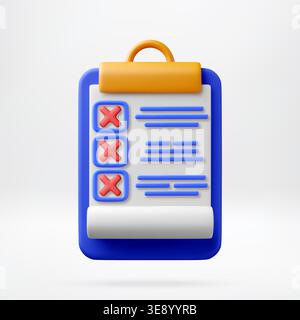 3D Clipboard with multiple red cross marks Stock Vector