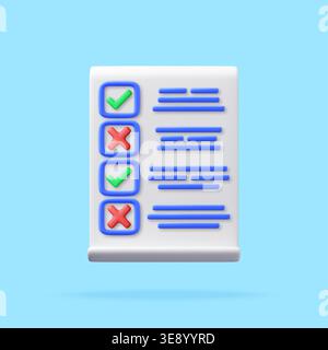 3d checklist with check mark and cross mark Stock Vector