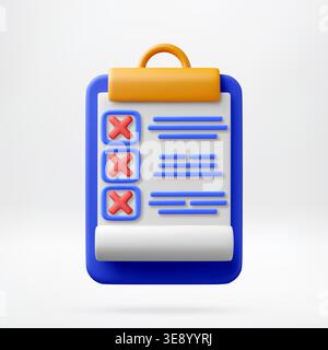 3D Clipboard with multiple red cross marks Stock Vector