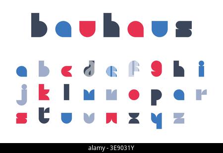 Lowercase Bauhaus Alphabet Typeface in Geometric Modern Style with Vibrant Colors Vector Illustration Stock Vector
