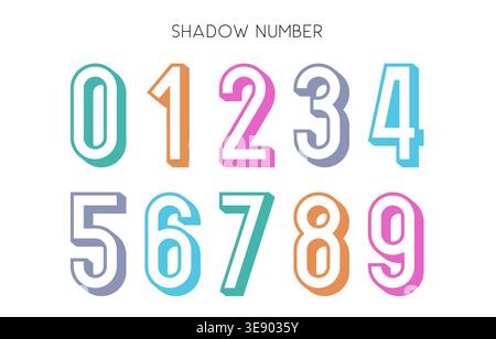 Shadow Style Colorful Number Set with 3D Outline Effect and Soft Gradient Palette Vector Illustration Stock Vector