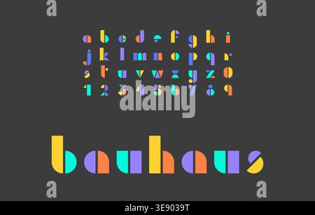 Soft Lowercase Bauhaus Lettering with Rounded Geometric Typeface on Dark Background Vector Illustration Stock Vector