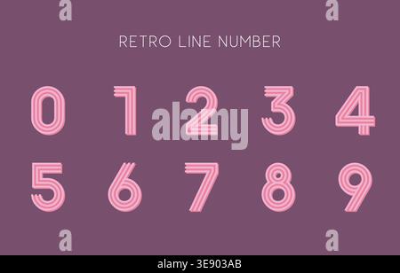 Retro Line Number Typeface in Pink and Purple Color Scheme with Soft Geometric Forms on Solid Vector Illustration Stock Vector