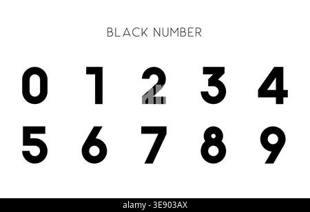 Modern Black Number Set in Bold Sans Typeface on White Background with Minimalist Bauhaus Influence Vector Illustration Stock Vector