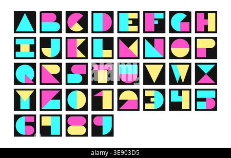 Grid-Based Bauhaus Alphabet in Bright Block Colors and Square Framed Letter Design Vector Illustration Stock Vector