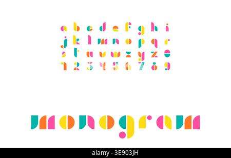 Playful Bauhaus Style Alphabet with Thin Colorful Lines and Minimal Monogram Layout Vector Illustration Stock Vector