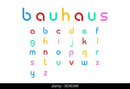 Soft Rounded Bauhaus Lowercase Alphabet in Rainbow Pastel Colors on White Background Vector Illustration Stock Vector