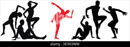 Dance Performer Silhouette Icons, Modern Ballet and Contemporary Dance Poses Stock Vector