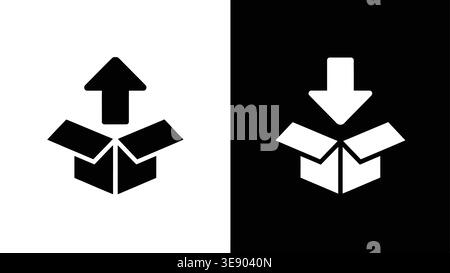 Open Box Upload and Download Icon with Arrows in Black and White Stock Vector
