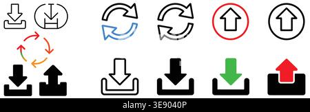 Upload and Download Arrow Icon Set with Sync and Refresh Symbols Stock Vector