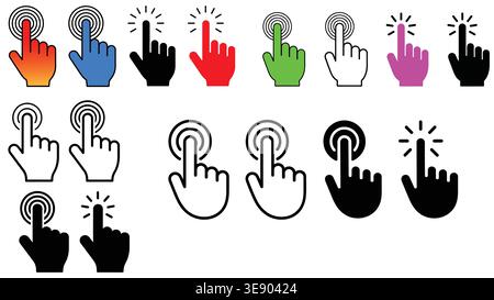 Hand Cursor and Touch Gesture Icons Set Click Tap Swipe Interaction Stock Vector