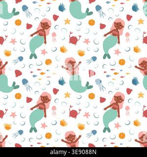 Vector illustration of a mermaid pattern. Pattern, mermaid, siren, wallpaper, seamless, textile, stationery Stock Vector
