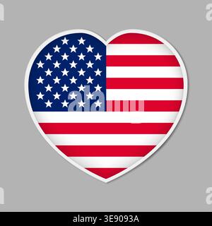 Heart shaped sign with US flag, vector illustration. USA patriotic badge or sticker Stock Vector