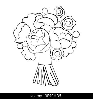Hand-drawn wedding brides bouquet line art illustration for flower shop branding, wedding party decor, cards, invitation Stock Vector