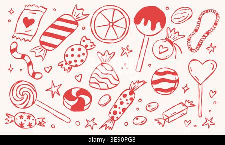 Red chalk outlines depict sweet treats Stock Vector