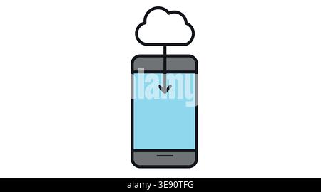 Mobile cloud download icon: smartphone with cloud and arrow symbol Stock Vector