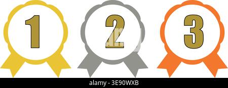 Medal icons set with numbers 1 2 3 – gold silver bronze awards ranking symbols Stock Vector