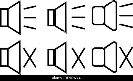 Sound control icons set – volume on, off, mute, audio symbols Stock Vector
