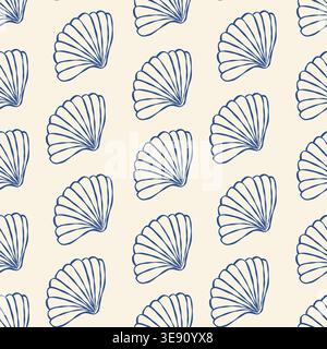 Blue shells pattern on soft beige background Stock Vector