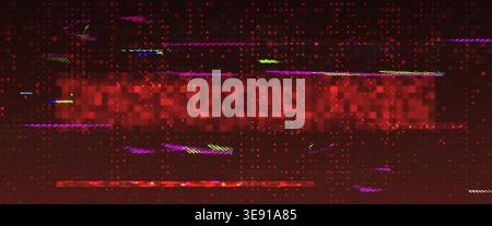 Red digital glitch background with distorted pixel patterns and screen noise effects. Vector realistic illustration of computer error bg, hacker attack on security system, bad signal, data breach Stock Vector