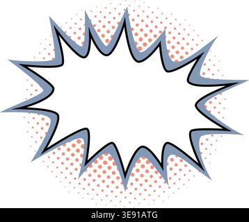 Starburst shape with comic frame and blank center over blue outline and orange halftone background. Retro vector star icon sticker for sale tags Stock Vector
