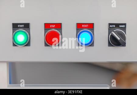 Buttons Start Stop Reset Switch Machine Control Panel Workshop Stock Photo