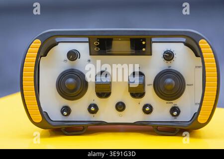 Wireless Rugged Remote Control Unit for Construction Machine Operation Stock Photo
