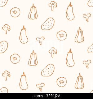 Seamless vegetable pattern soft beige background Stock Vector