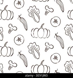 Seamless vegetable pattern with various vegetables Stock Vector