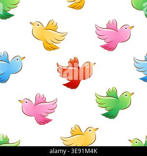 Seamless pattern featuring colorful birds in flight Stock Vector