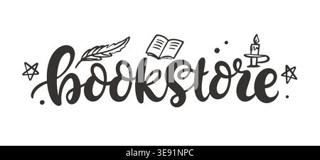 Bookstore hand lettering retro modern calligraphy Stock Vector