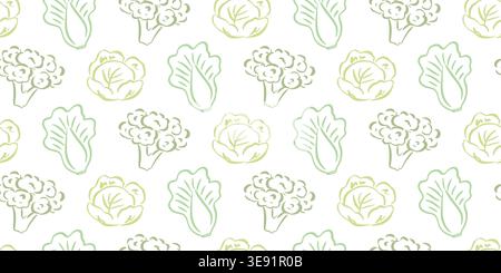 Seamless vegetable pattern leafy greens, broccoli Stock Vector