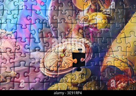 Colourful jigsaw puzzle with missing piece Stock Photo